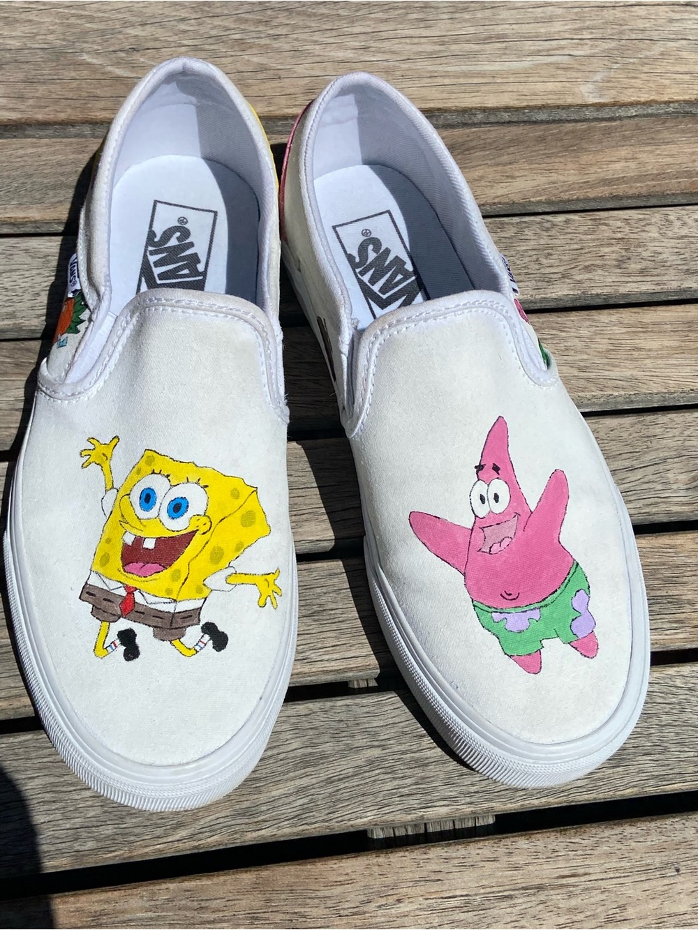 Custom SpongeBob Vans (White Women's Slip-On Shoe - Size 8)